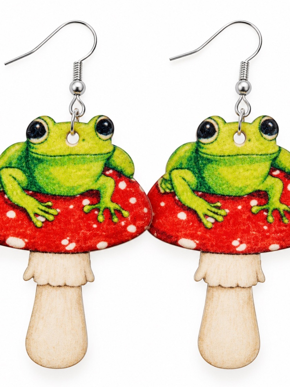 Frog on Mushroom Earrings